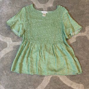 Women's Urban Romantics Green & White Peplum Short Sleeve